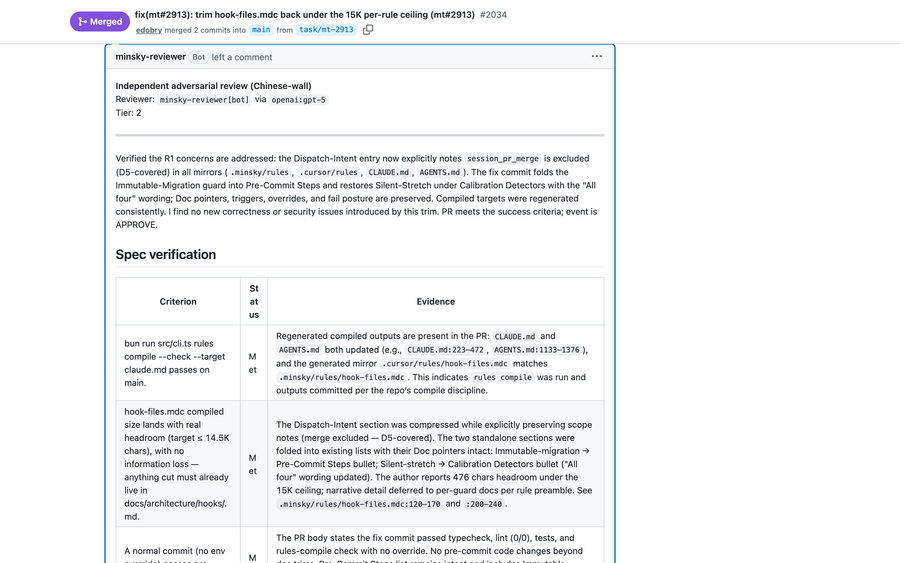 minsky-reviewer[bot] adversarial review, approved, on PR #2034