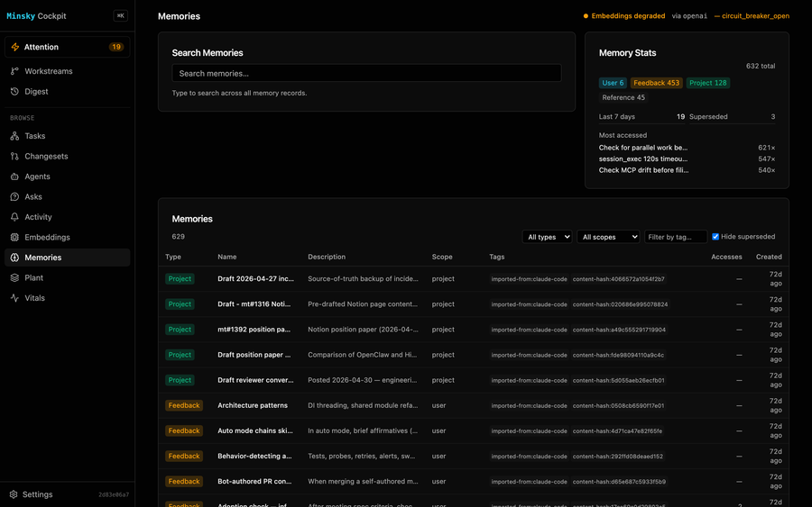 Memory recall — search and stats over the memory store